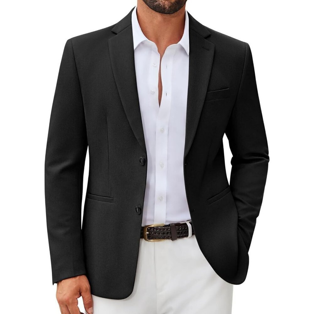 Coofandy Men Black Slim Fit Two Buttons Sport Lightweight Blazer Jacket